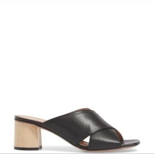 Lewit Sabina cross strap leather mule slide 39 / US 8 wood heel sandals